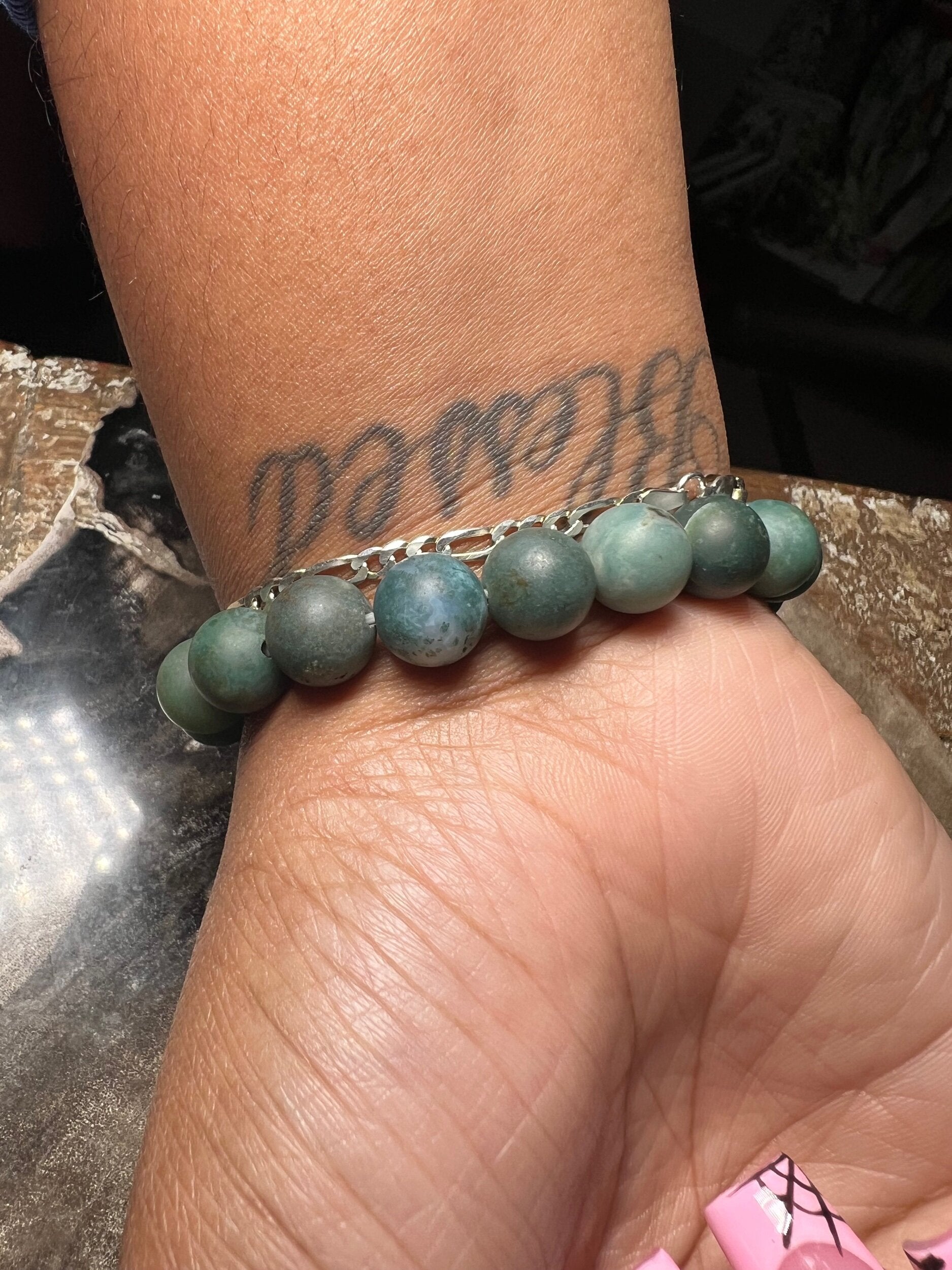 Diamond "Love" Bar on Green Agate (OAK)