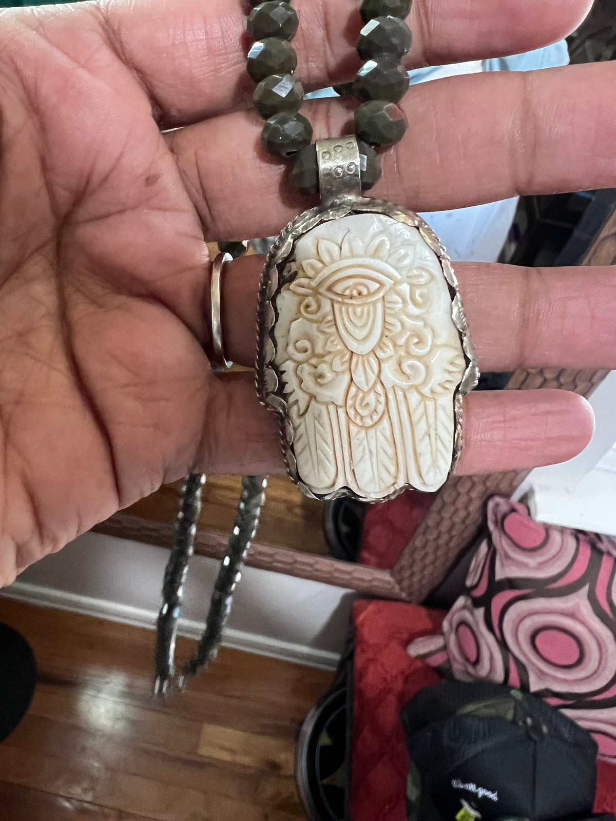 Gunmetal Hamsa Necklace