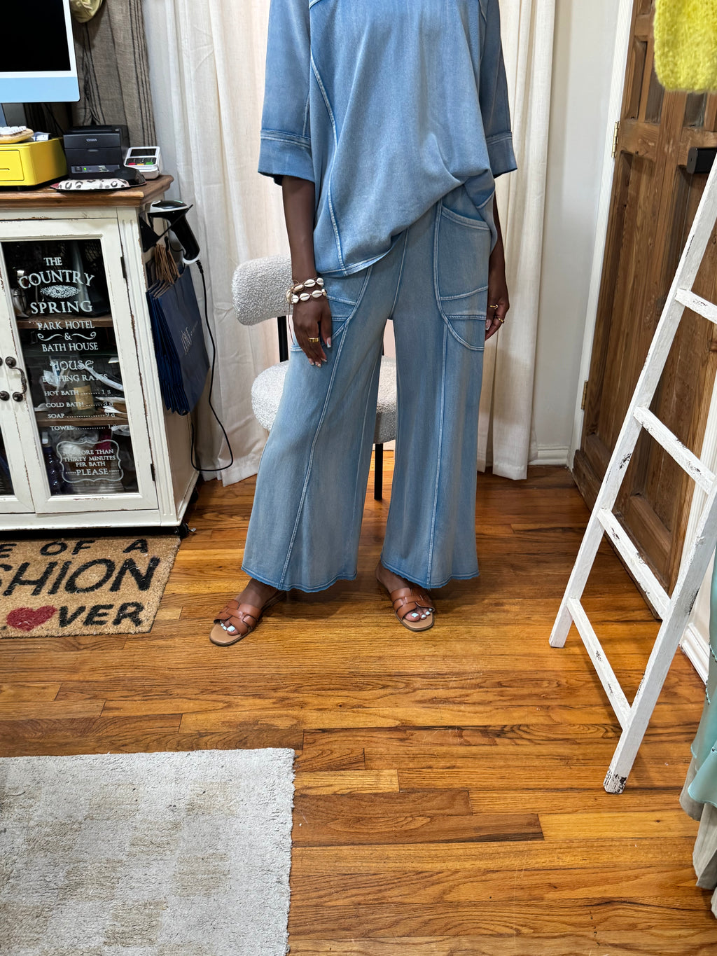“Monday Blues” Wide Leg Terry Pants