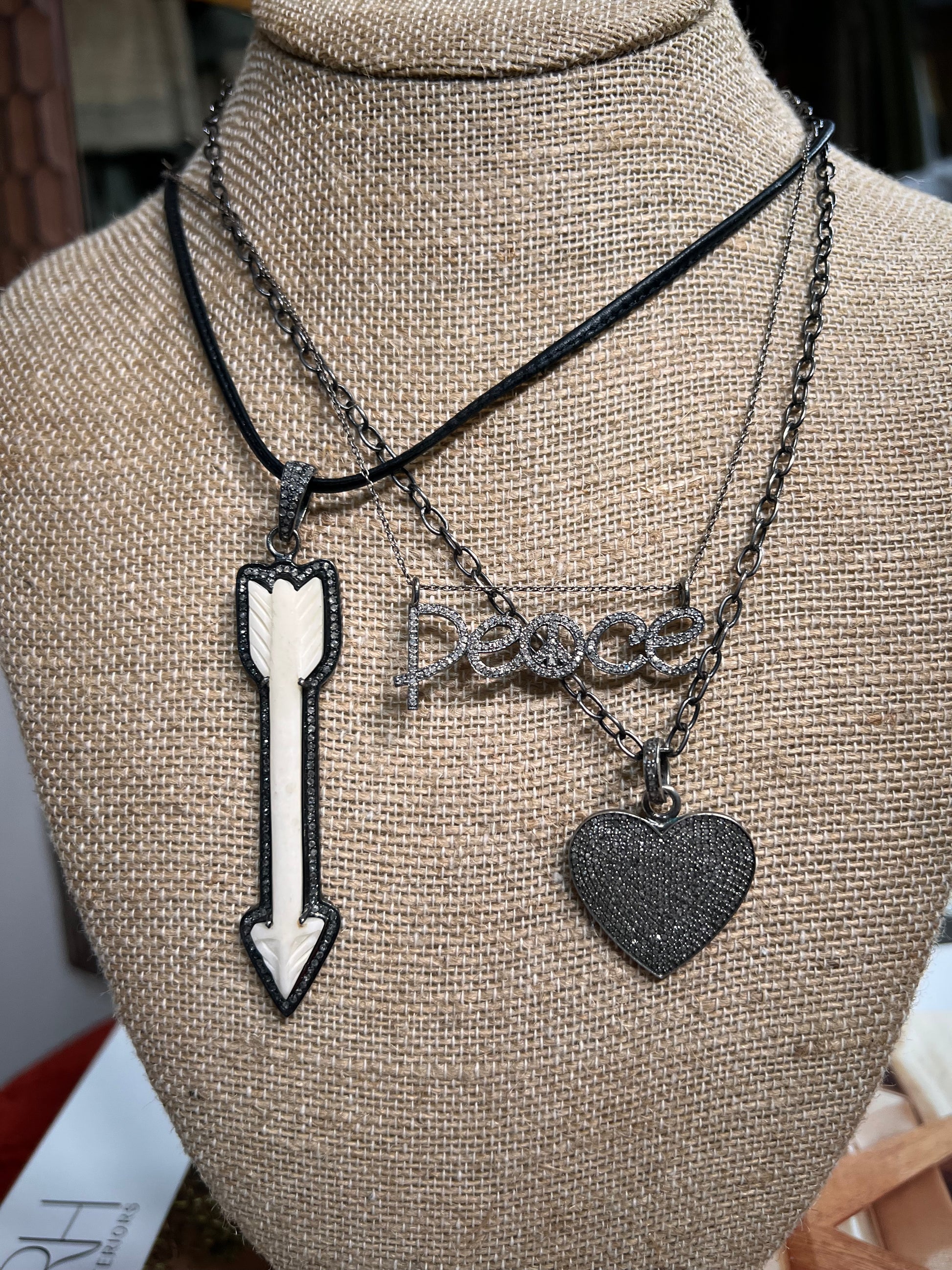 Bone Arrow, Peace, & Love Diamond Necklace