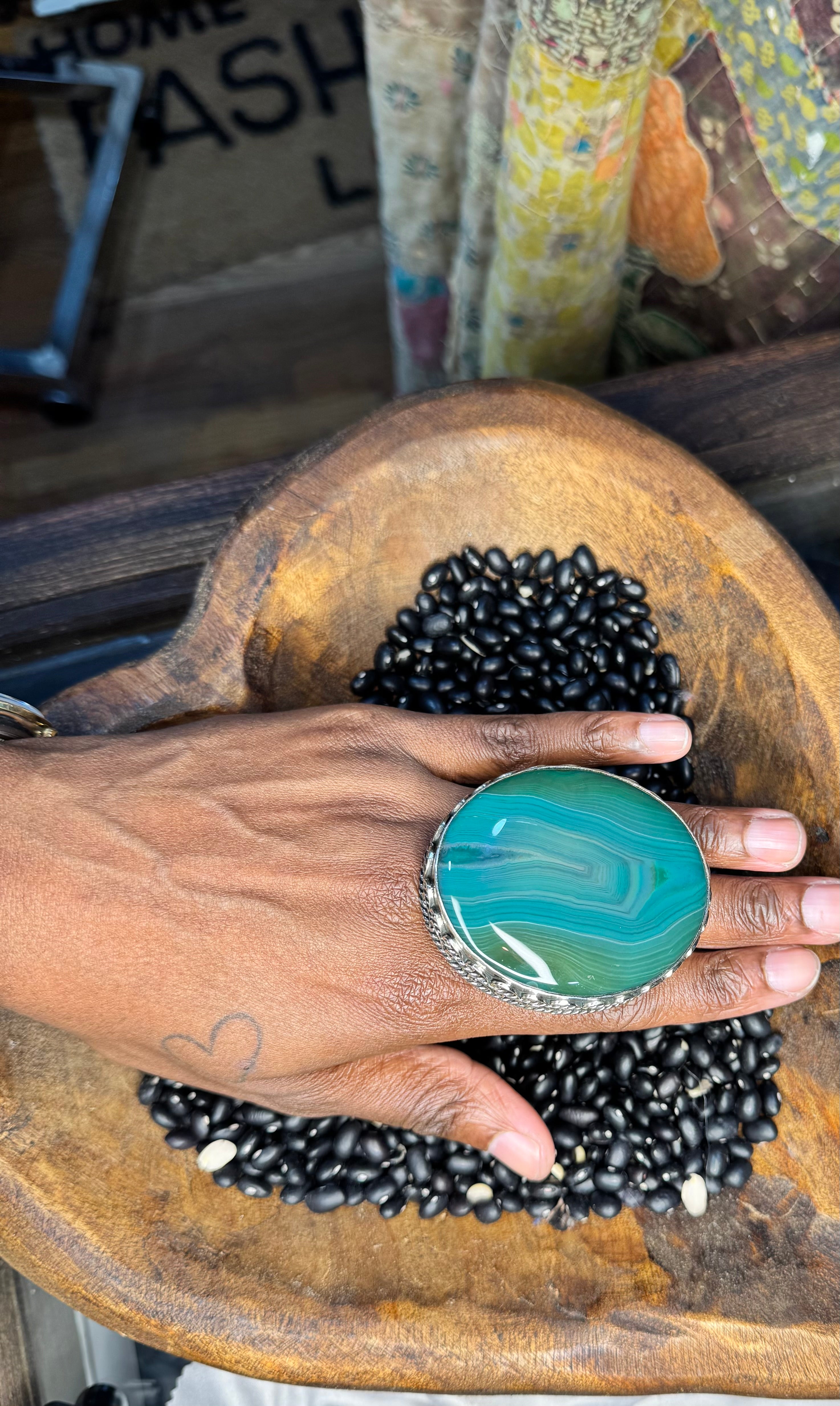 Dell Round Emerald Agate Ring