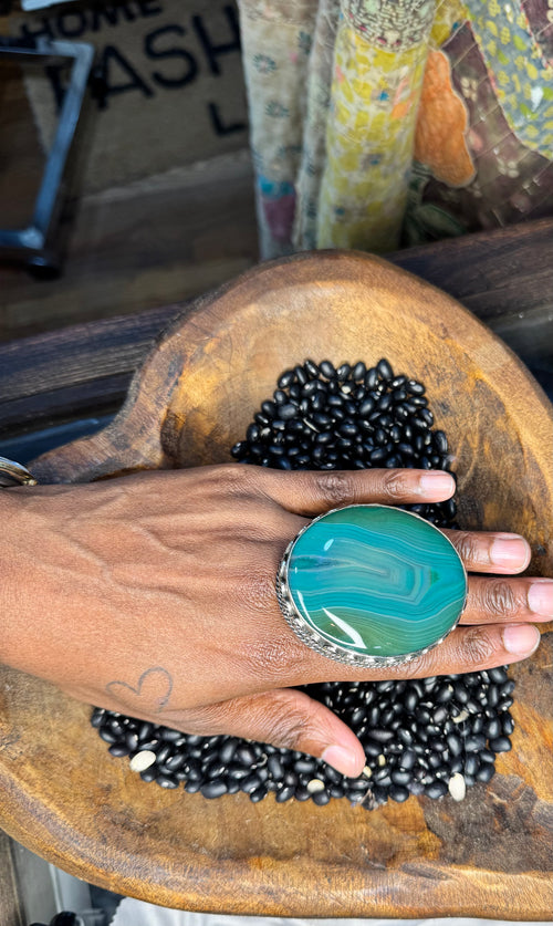 Dell Round Emerald Agate Ring