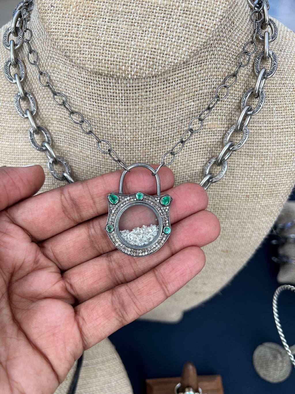 Peyton Emerald & Diamond Lock Necklace (OAK)