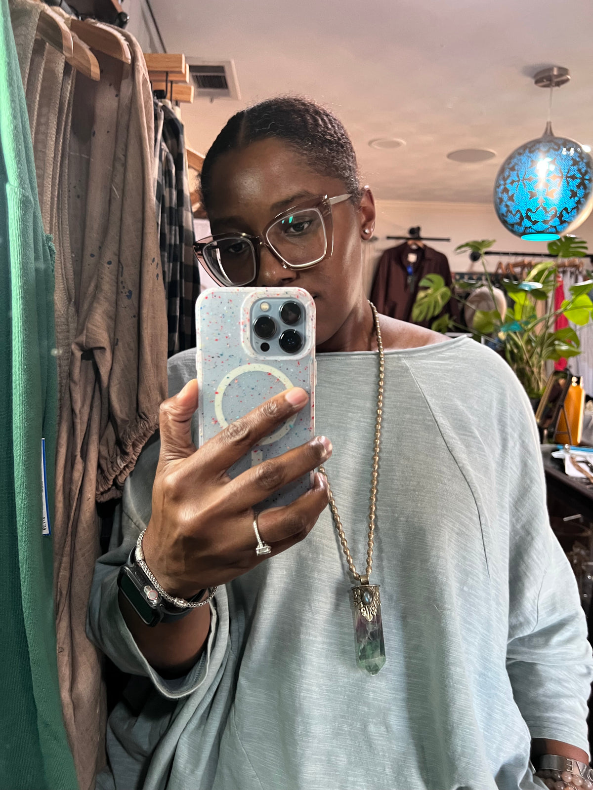 Tibetan Bead & Crystal Pendant Necklace