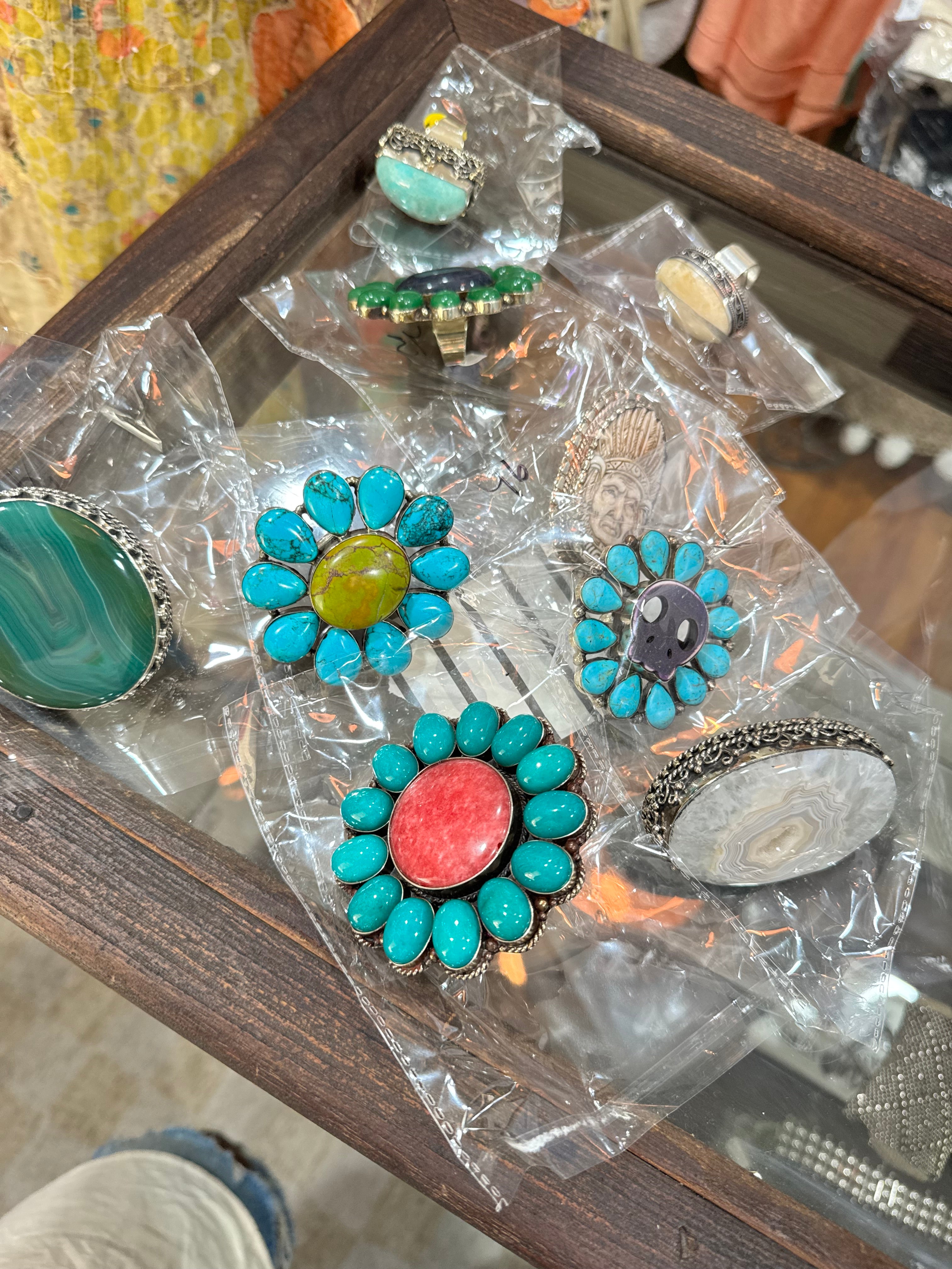 Pink Tourmaline and African Turquoise Flower Ring