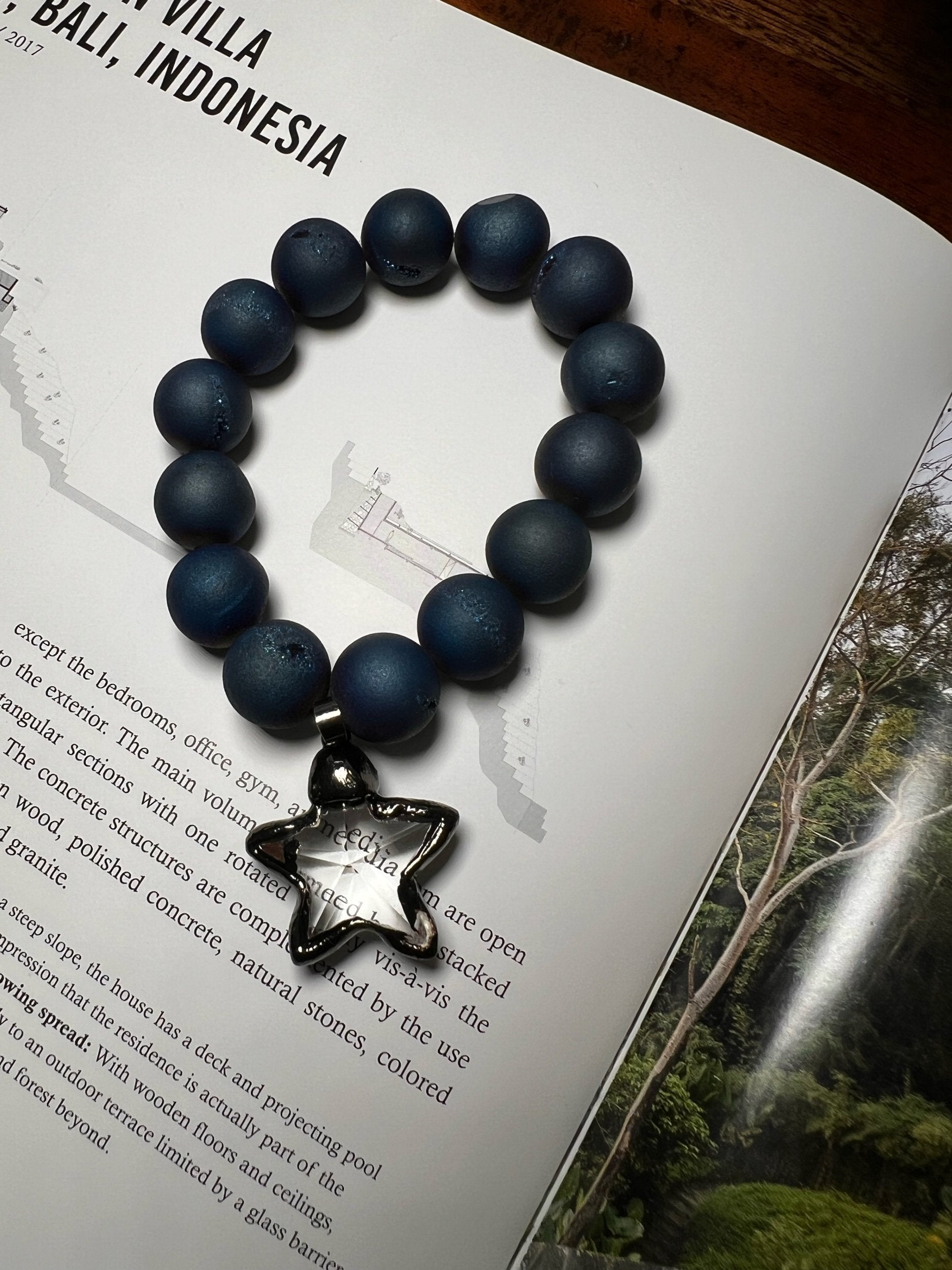 Dallas Blue Round Druzy Agate with Clear Star charm