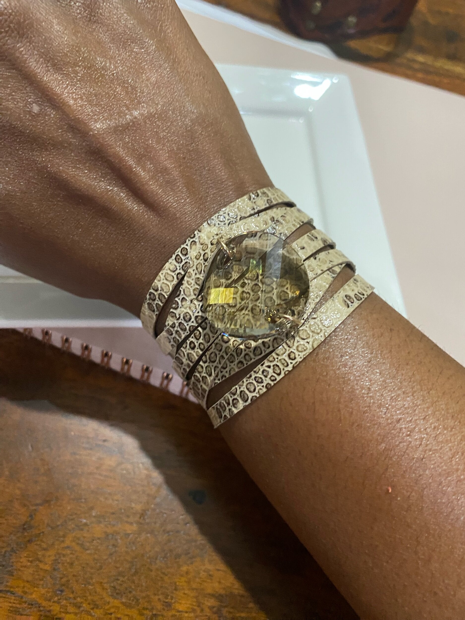 Jewel Snakeskin print cuff bracelet