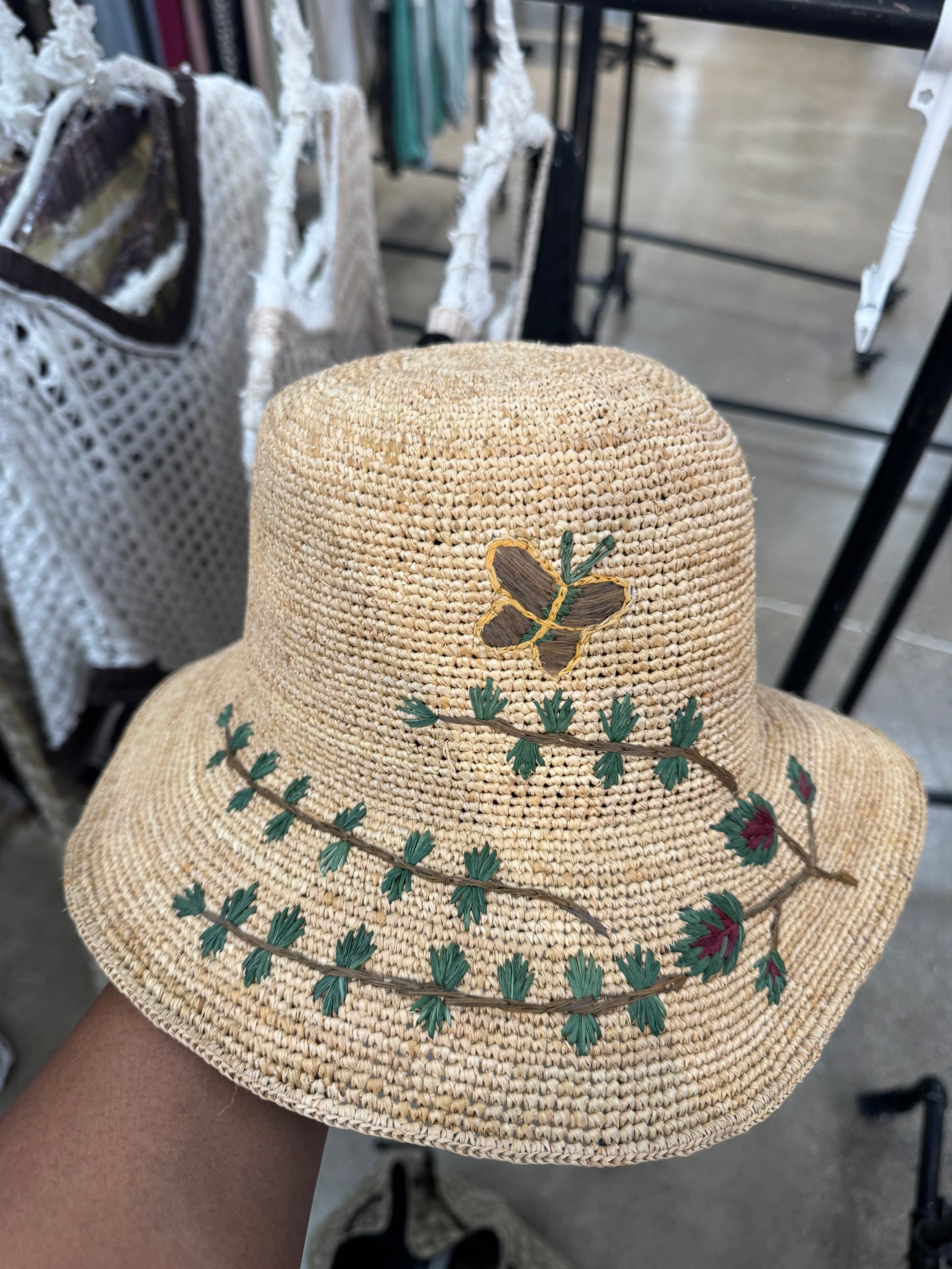 Embroidered Butterfly Straw Hat