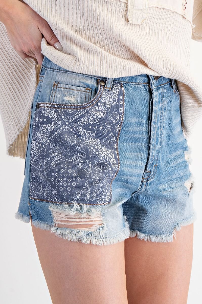 Trina Paisley Patch Denim Short