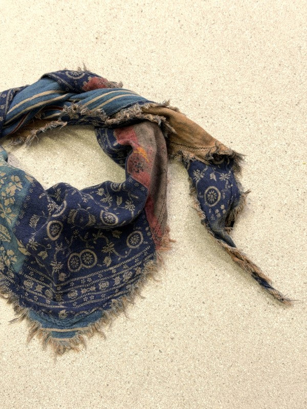 Remi Denim Patchwork Print Triangle Fringe Scarf