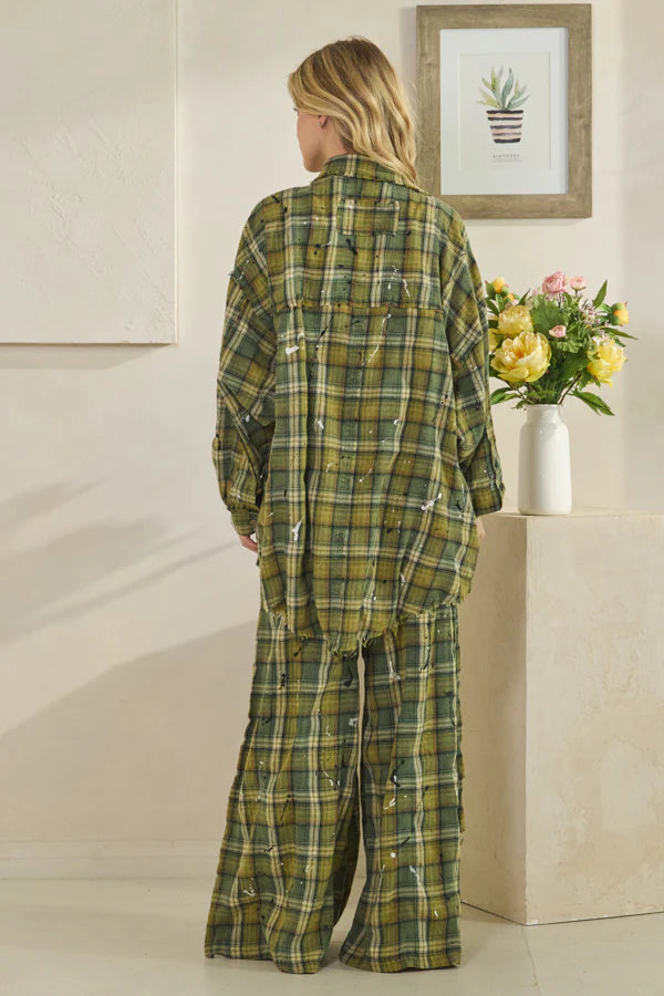 Evan Washed Plaid Button Long Sleeve Top