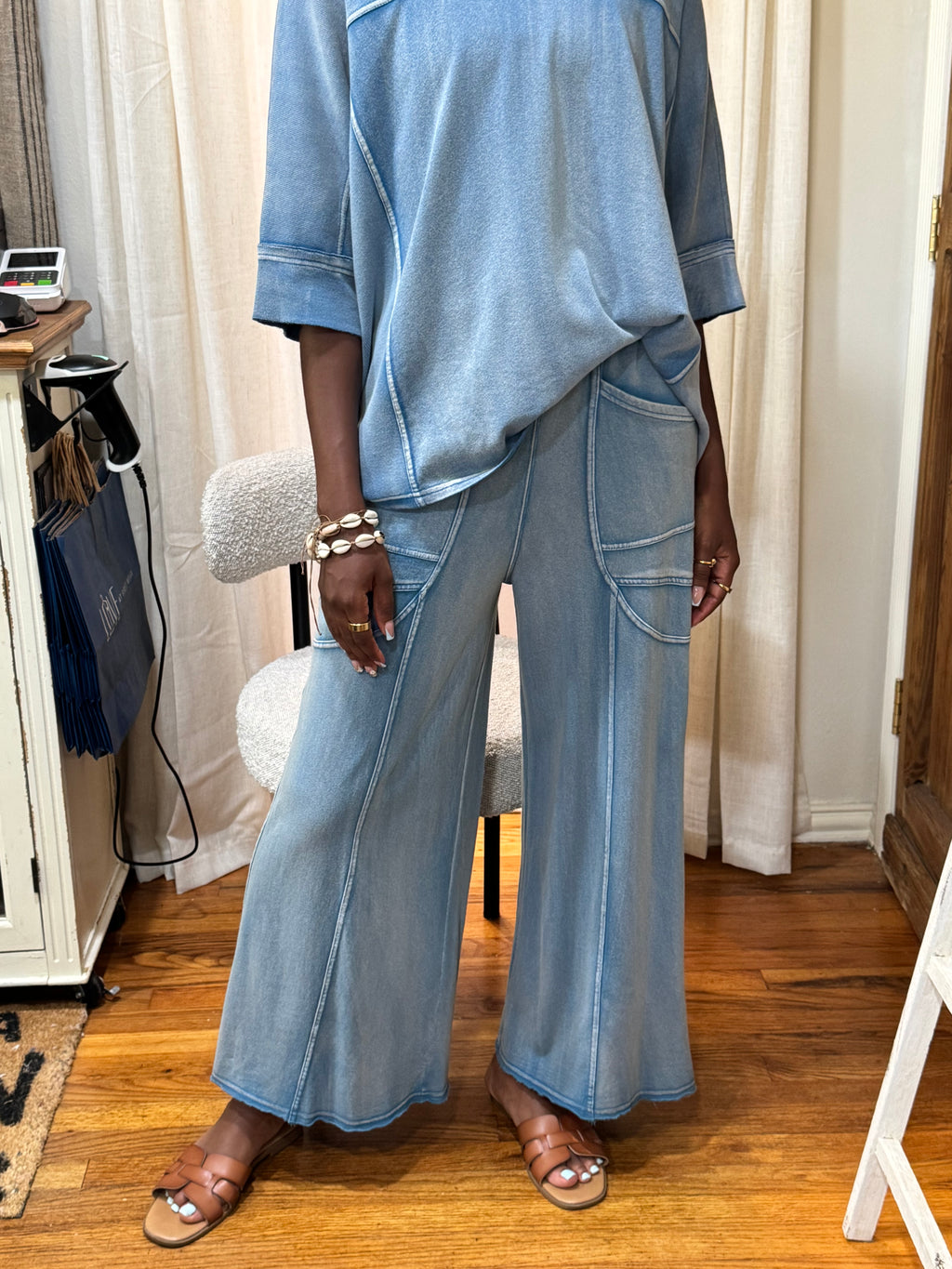 “Monday Blues” Wide Leg Terry Pants