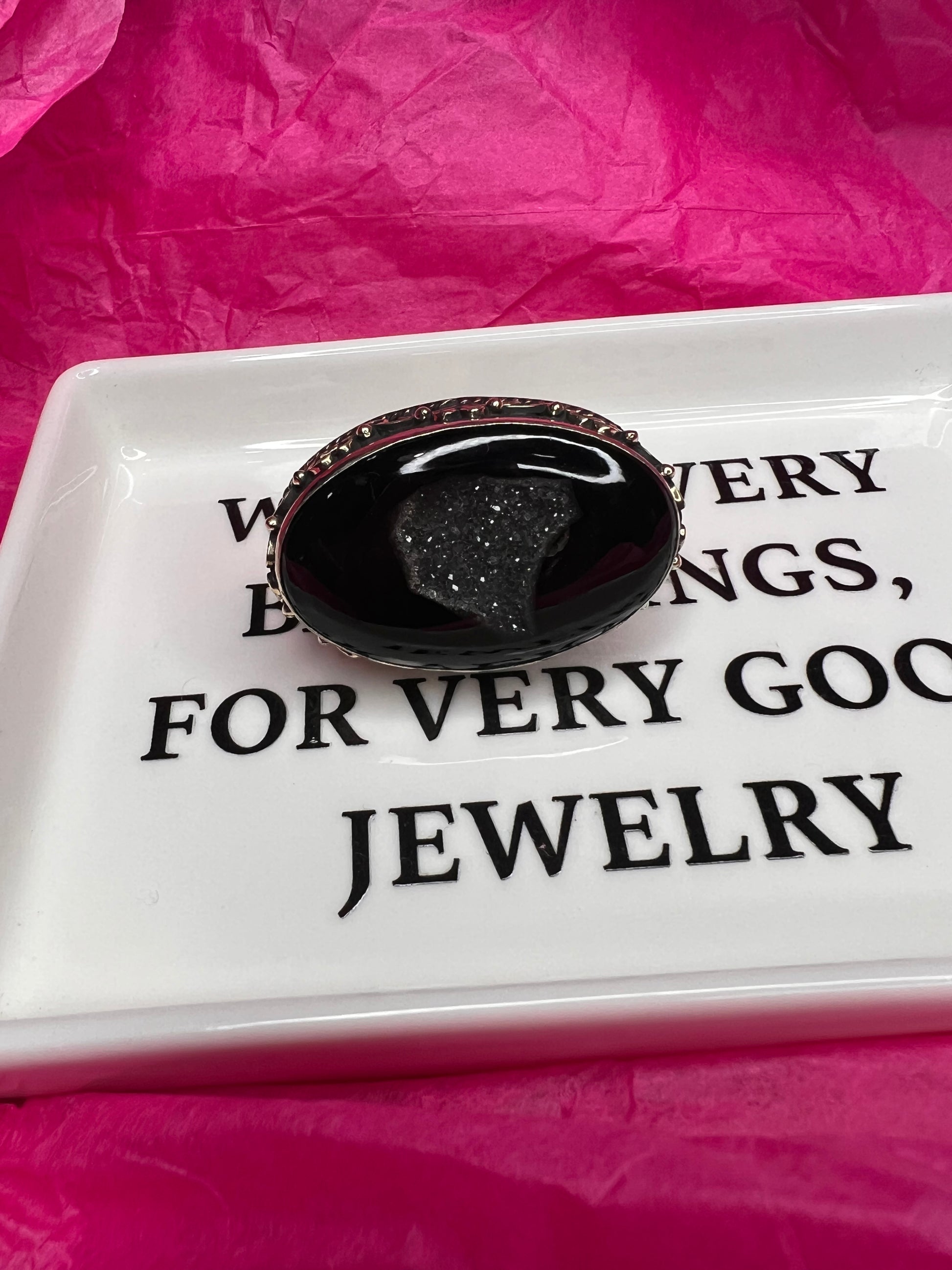 Black Druzy & Agate Ring