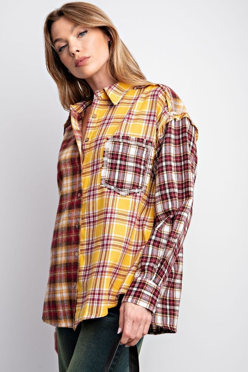 Sammie Mixed Plaid Button Down Top