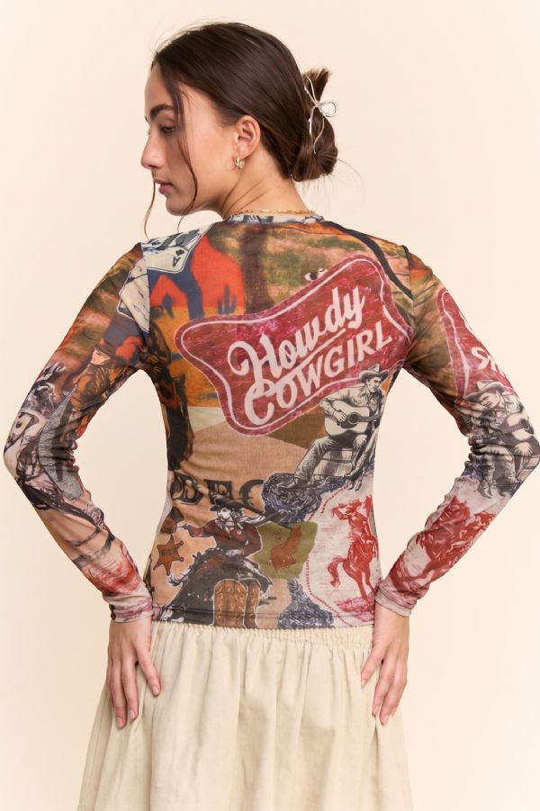 Howdy Long-sleeve Mesh Top