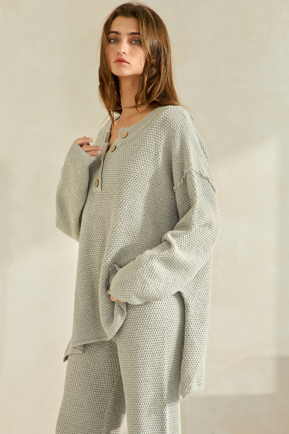 Heather Oversize Henley Top