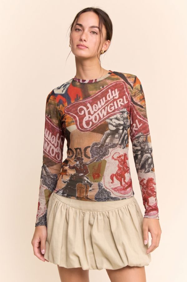 Howdy Long-sleeve Mesh Top