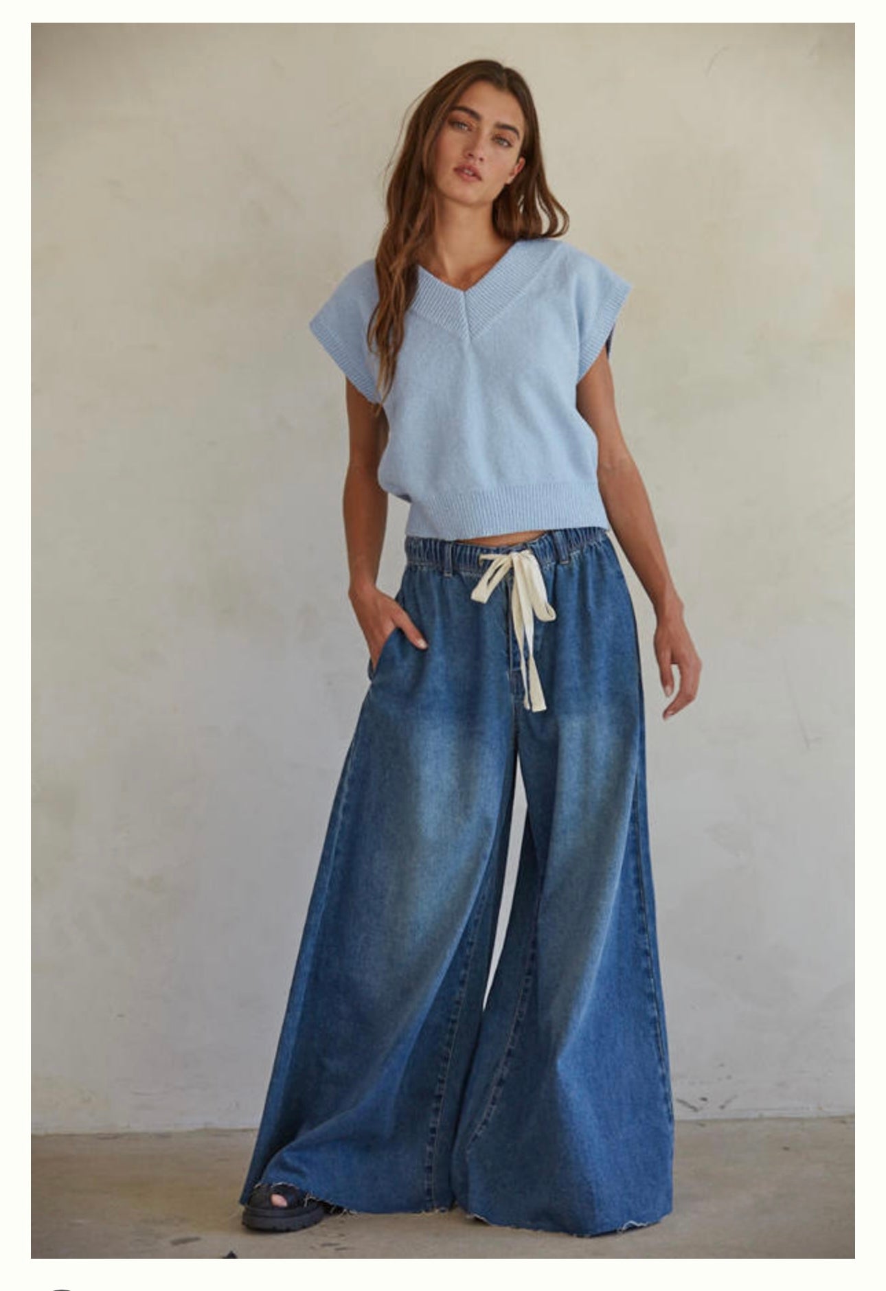 Bria Wide Leg Denim Jean w/ Drawstring Waist