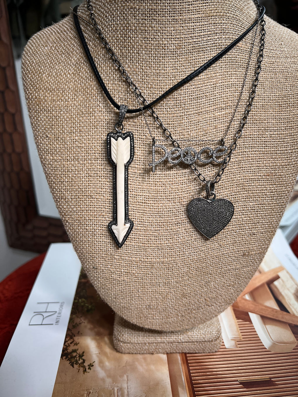 Bone Arrow, Peace, & Love Diamond Necklace