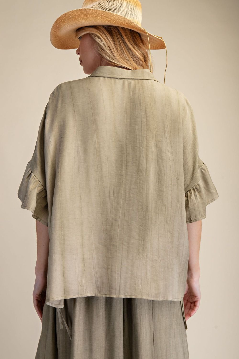 Tempe Crinkle Textured Woven Button Top