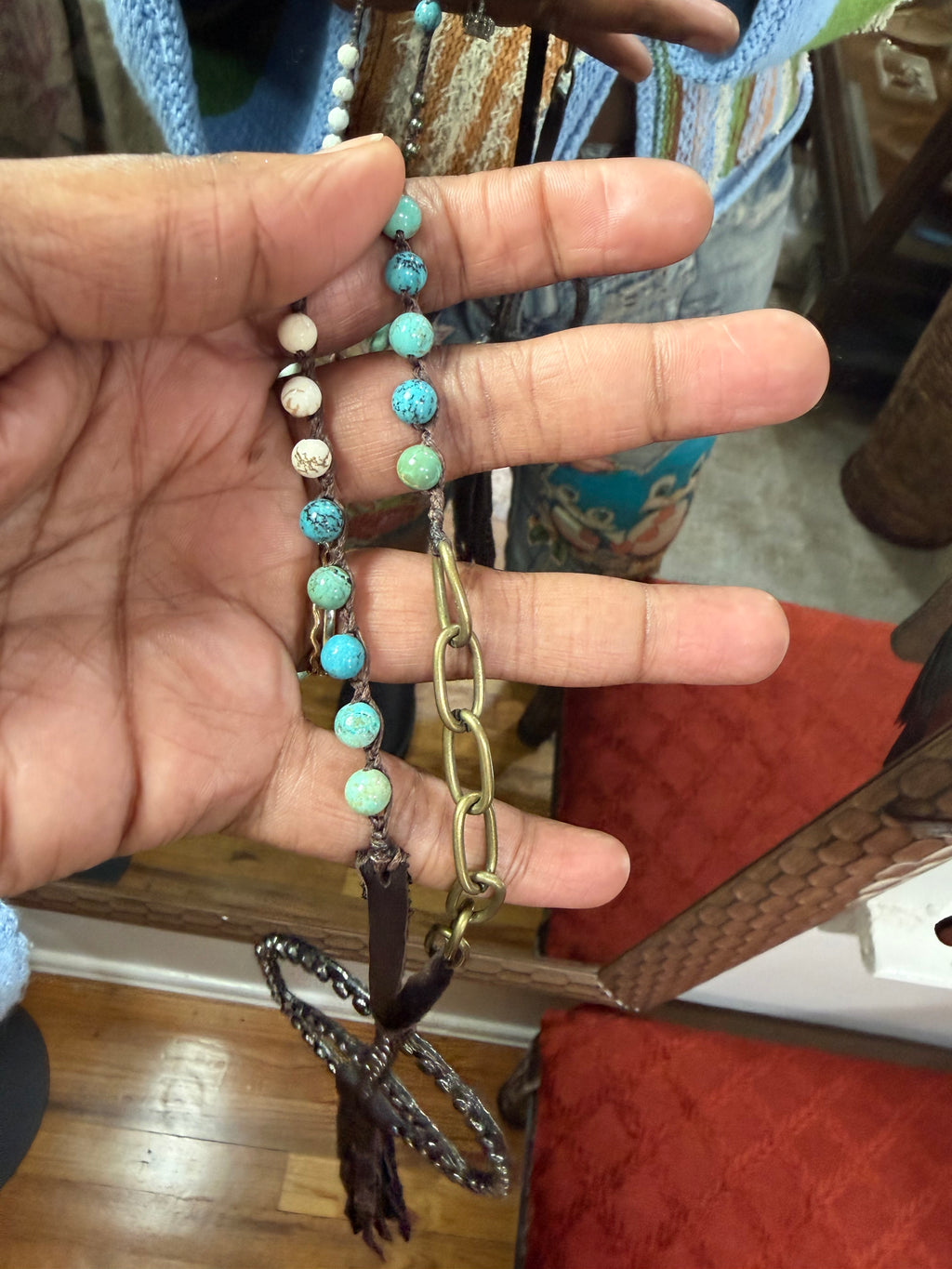 Piper Sea Jasper and Leather Peace Necklace