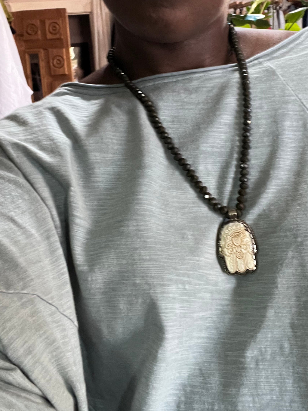 Gunmetal Hamsa Necklace