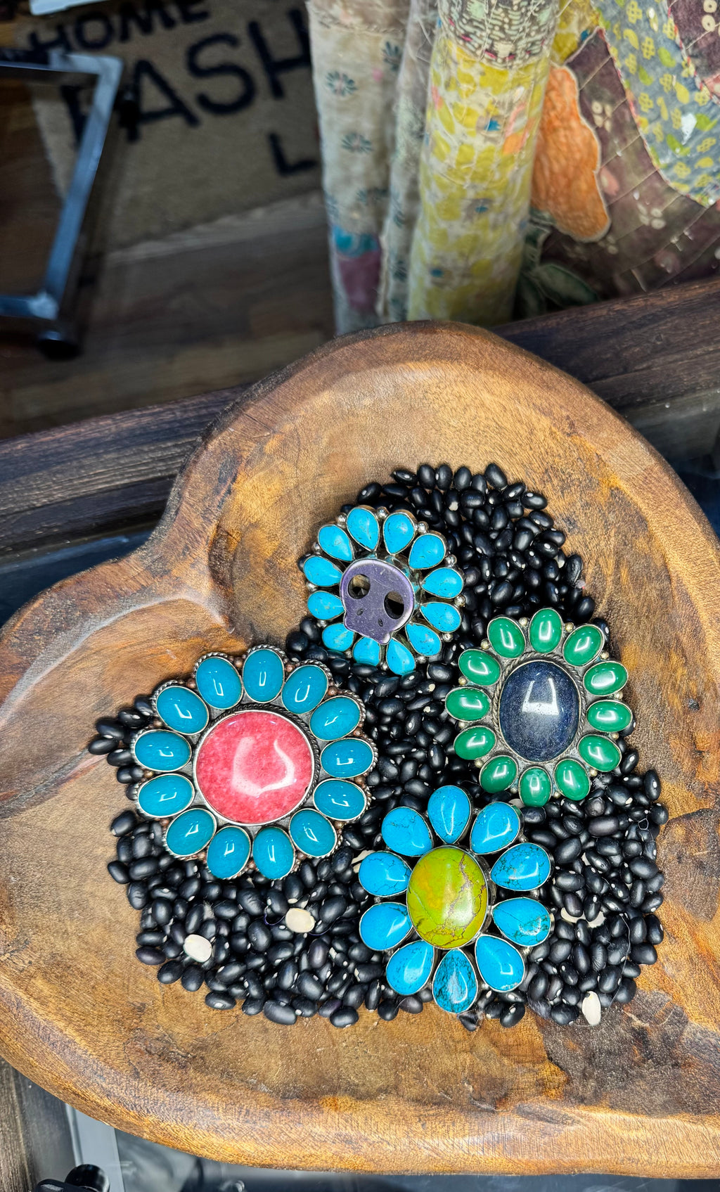Pink Tourmaline and African Turquoise Flower Ring