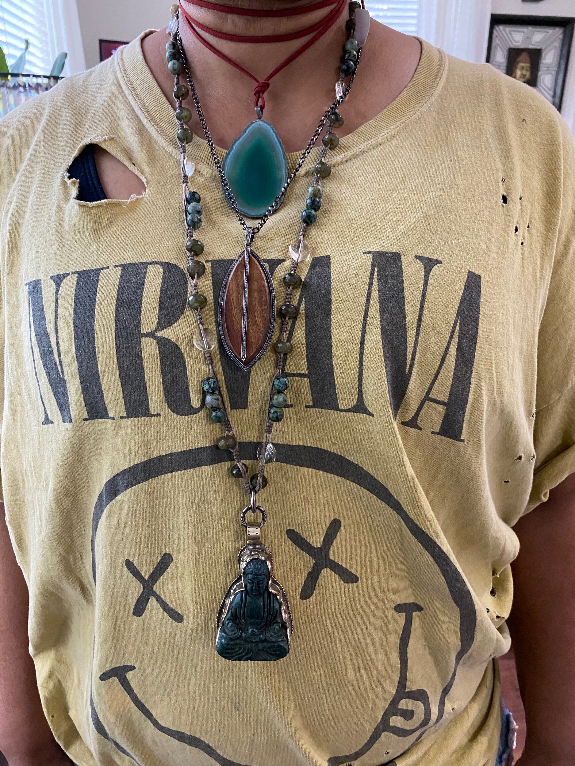 Green Tibetan Buddha Necklace on Bead Chain