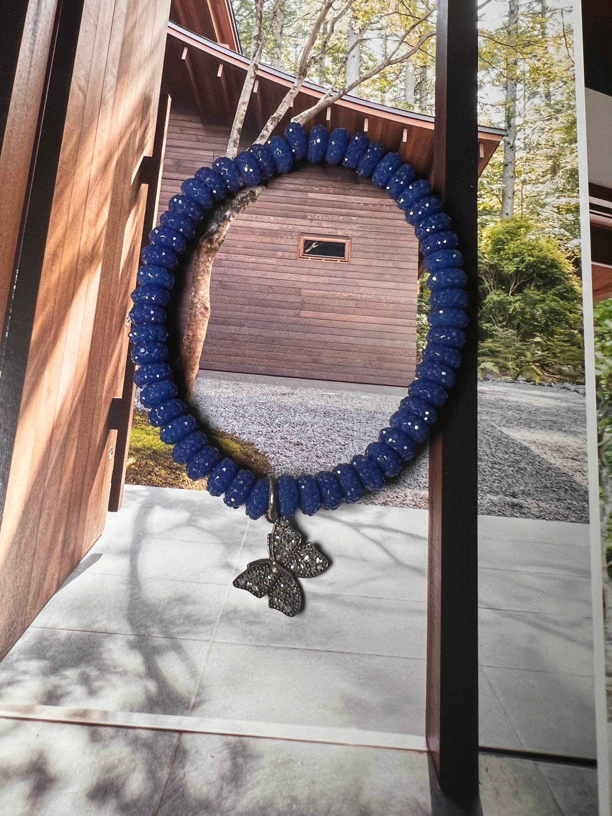 True Blue Sugar Bead bracelet w/ diamond butterfly charm