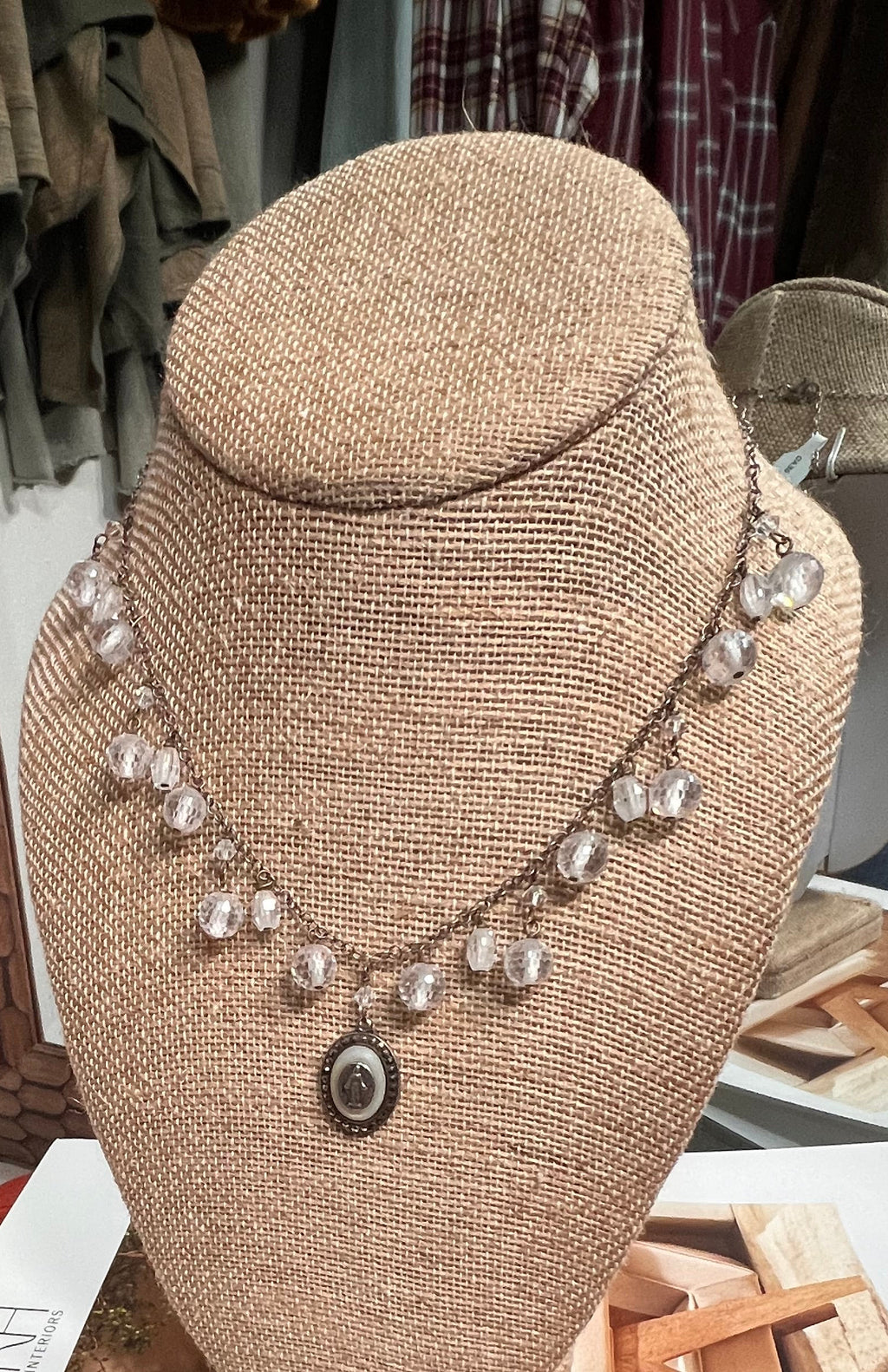 Beaded Drop Necklace with Victorian Pyrite Pendant