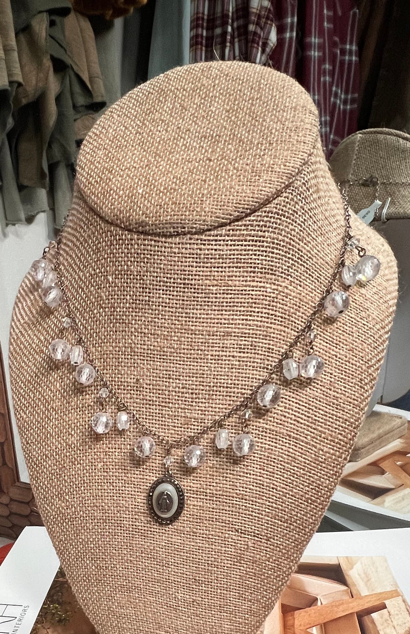 Beaded Drop Necklace with Victorian Pyrite Pendant