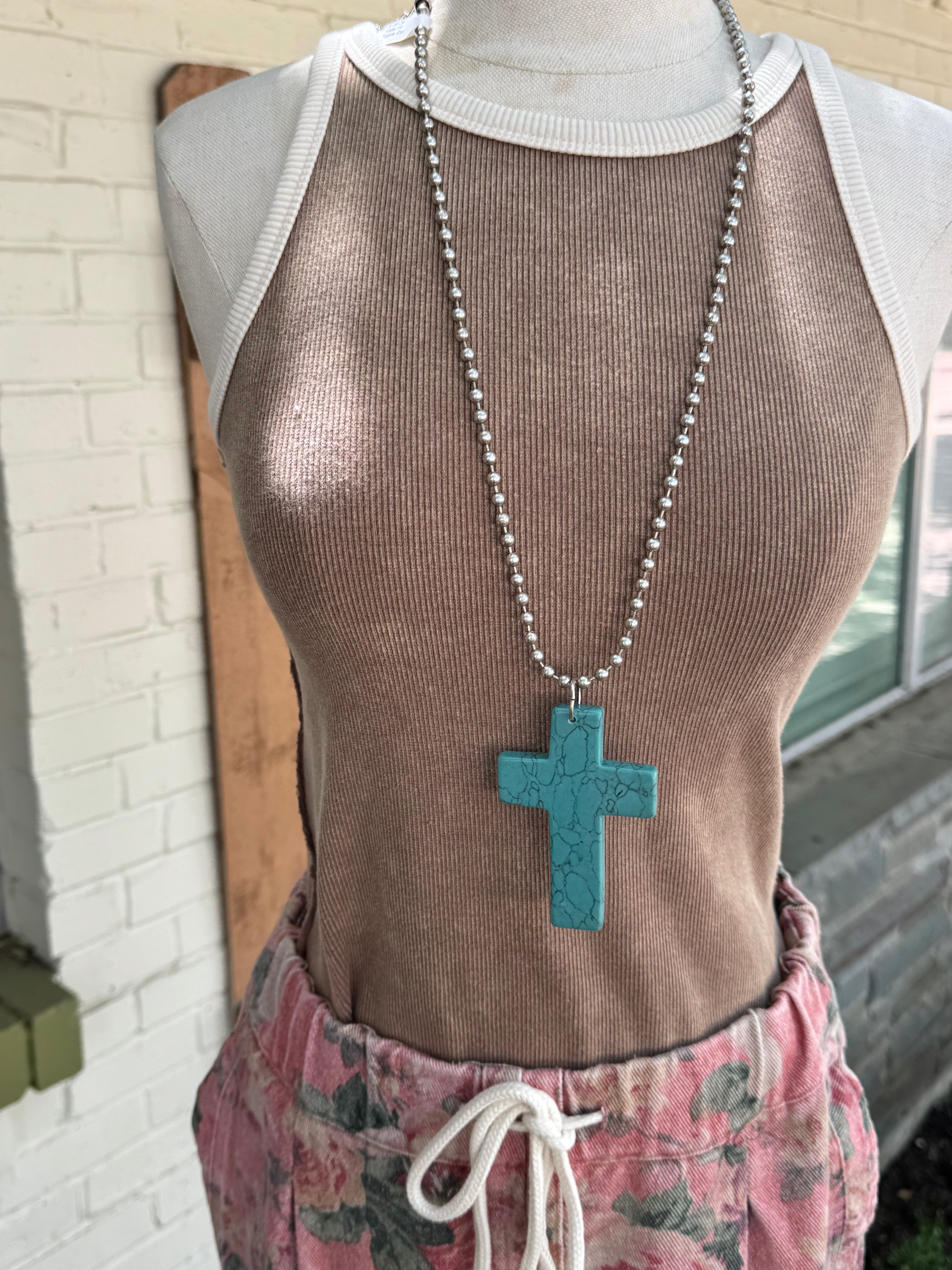 Turquoise Cross on Bead Chain