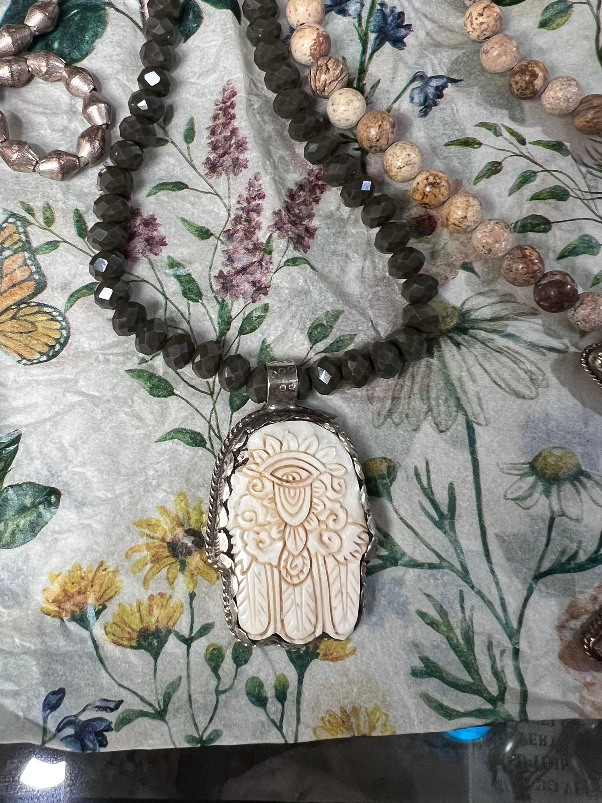 Gunmetal Hamsa Necklace