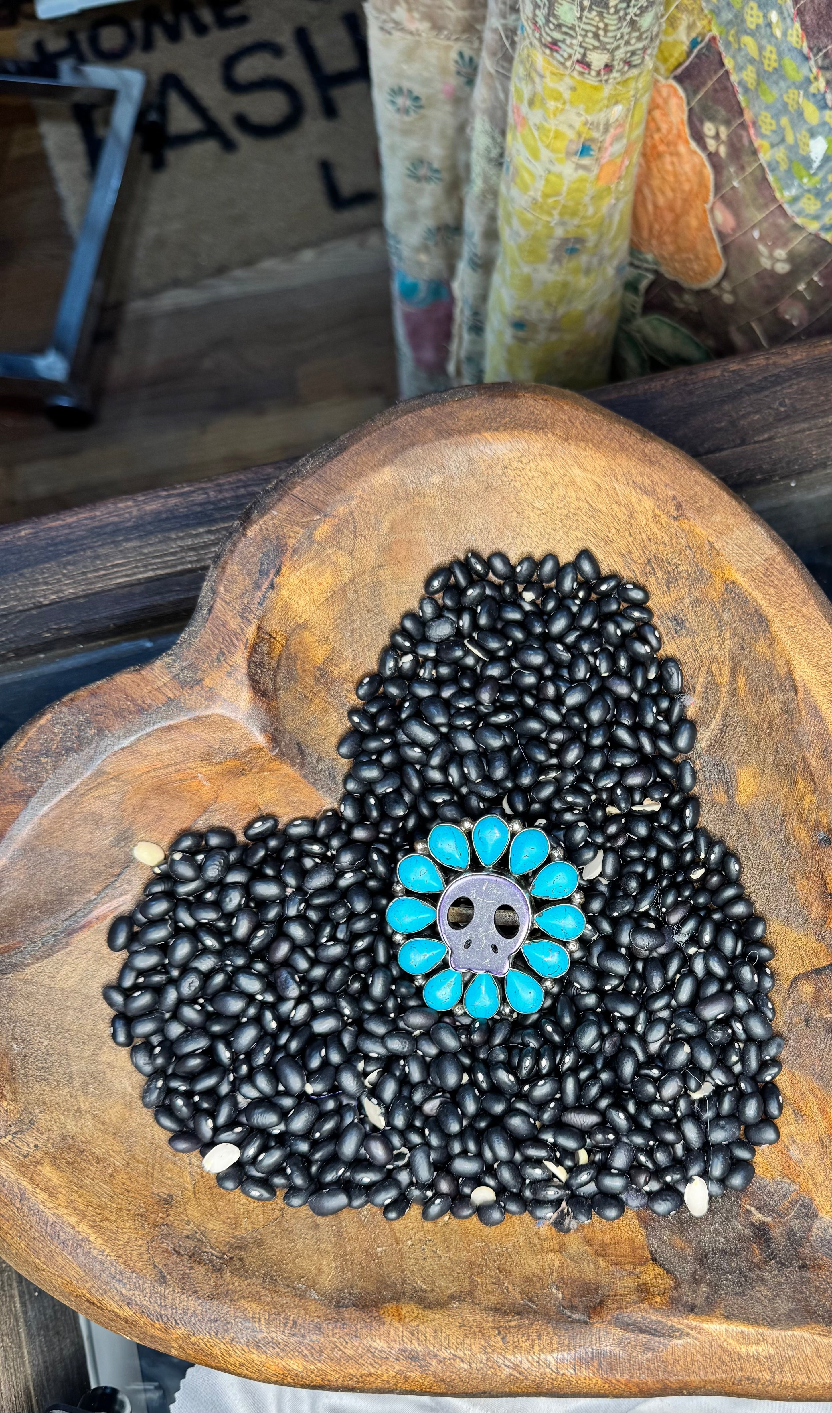 Skull & Flower Turquoise Ring