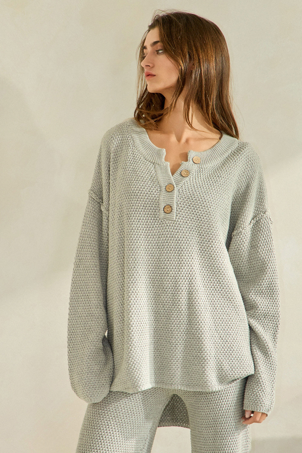 Heather Oversize Henley Top