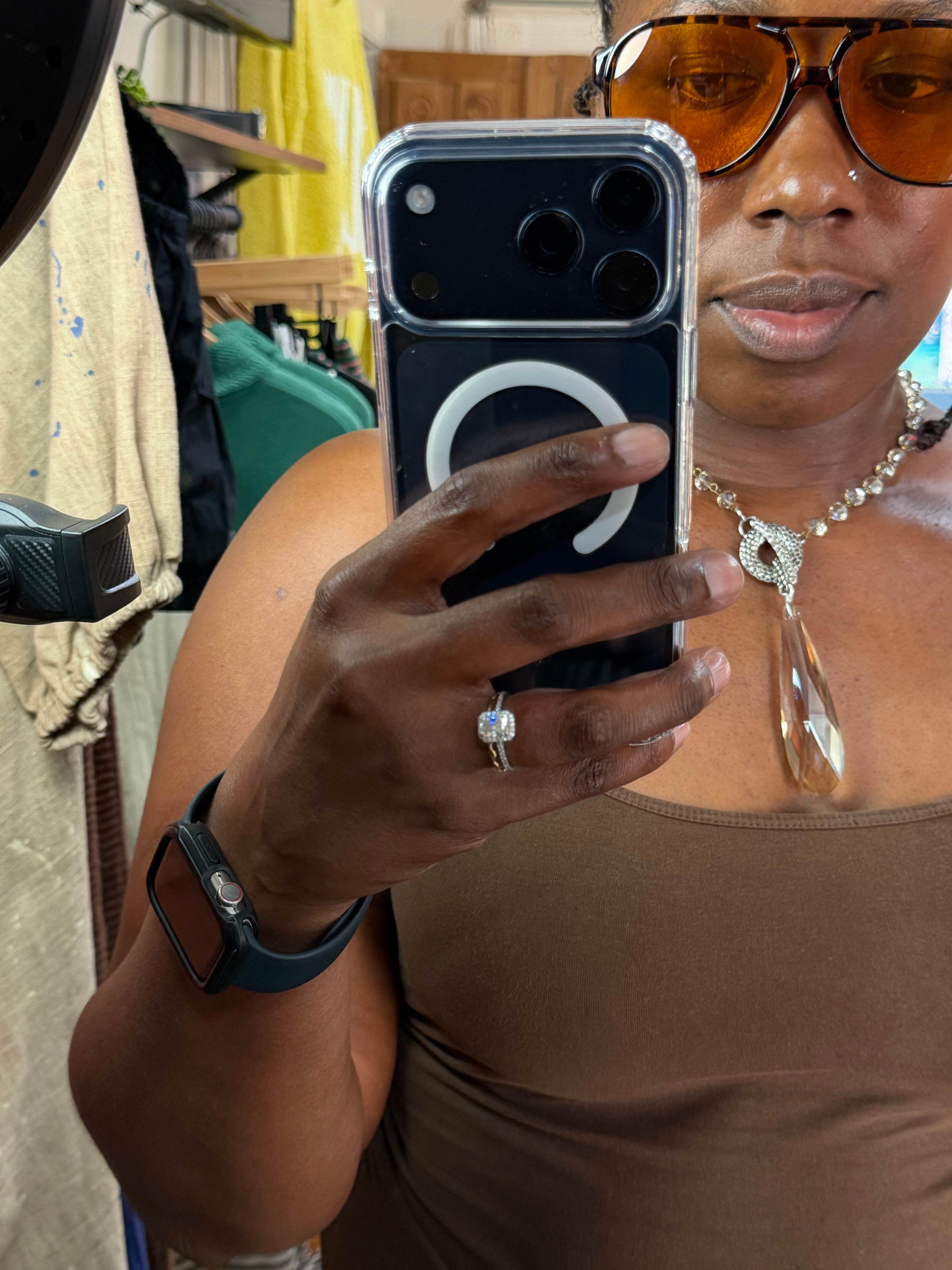 Crystal Faceted Pendant Necklace w/ Hammered Toggle