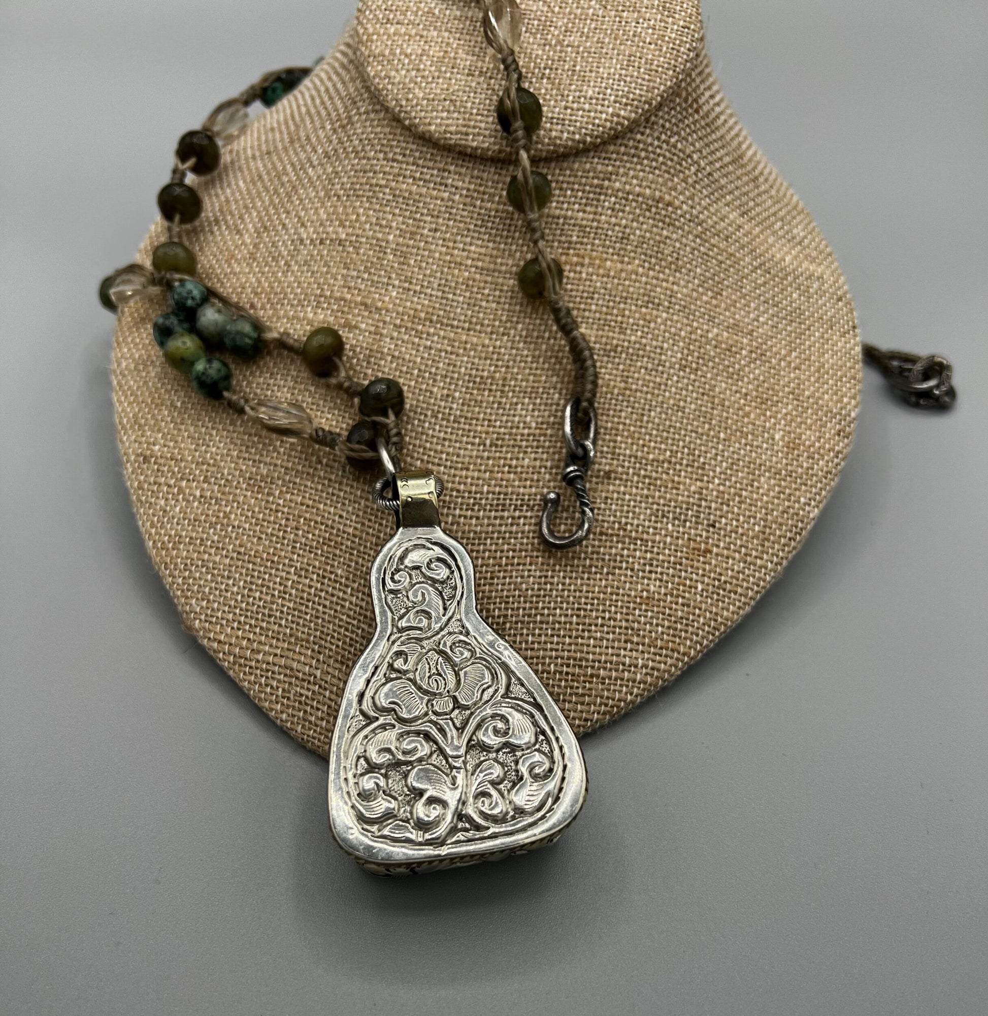 Green Tibetan Buddha Necklace on Bead Chain