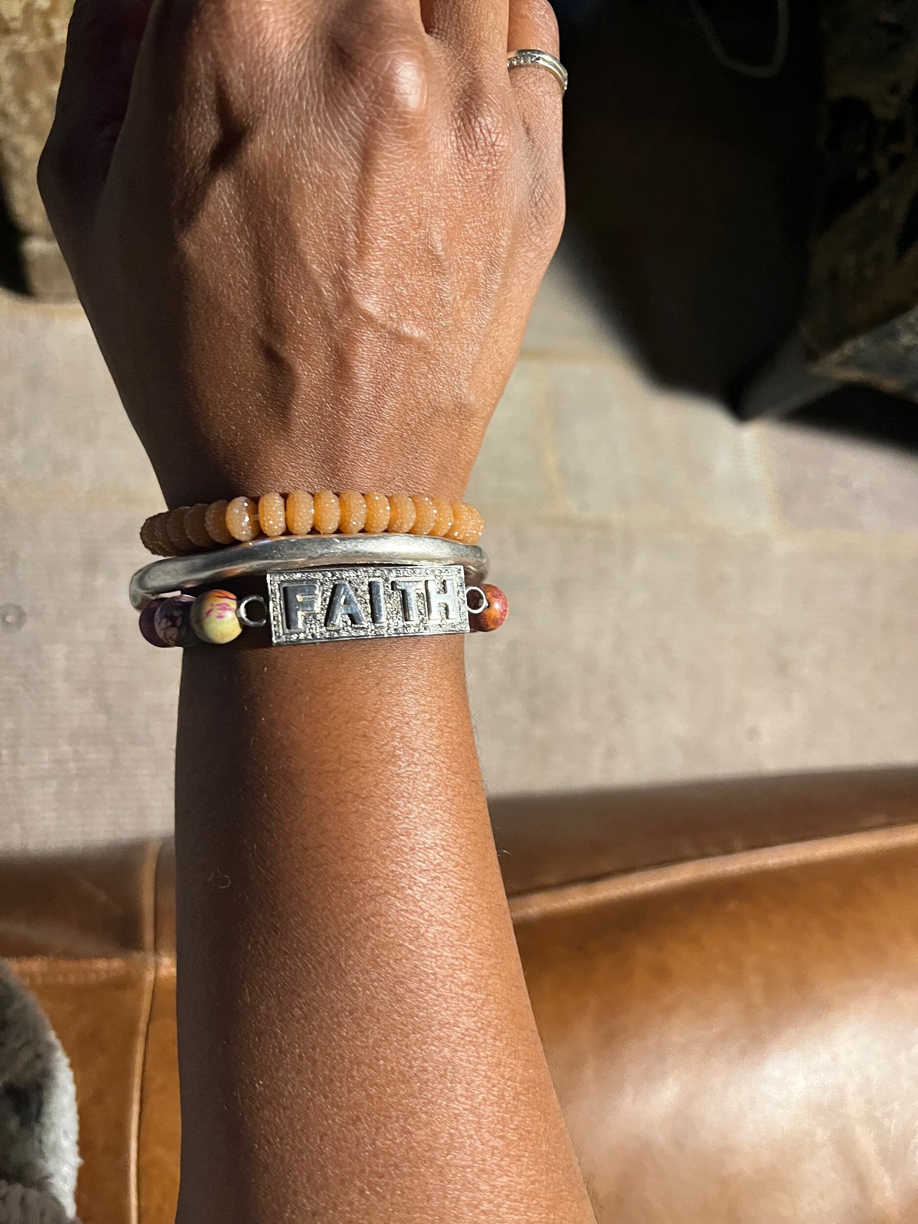 Diamond "Faith" Bracelet on Galaxy Sea Sediment Jasper (OAK)