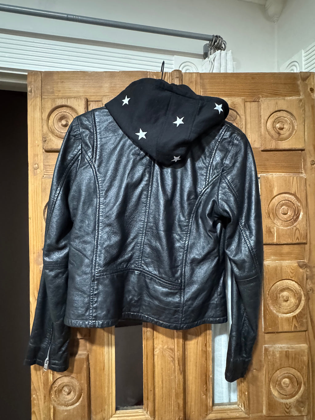 Duffi Leather Jacket w/star hood