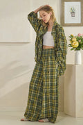 Evan Washed Plaid Wide Leg Pant