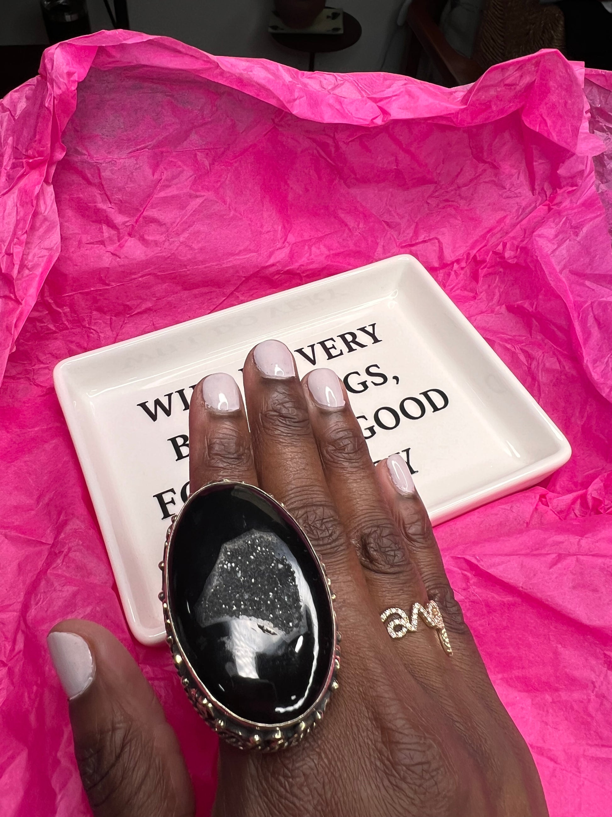 Black Druzy & Agate Ring