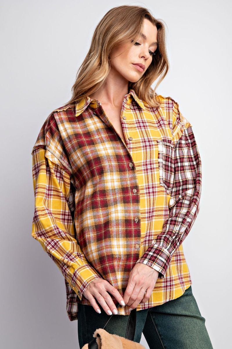 Sammie Mixed Plaid Button Down Top