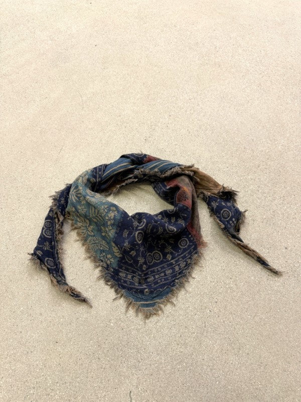 Remi Denim Patchwork Print Triangle Fringe Scarf