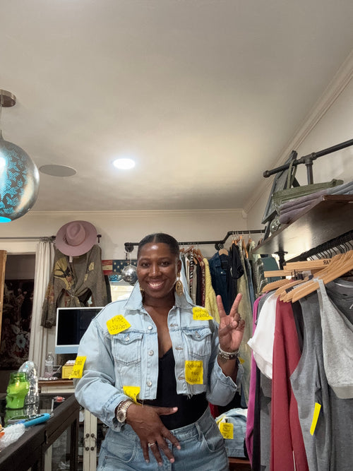 Across my Mind…sticky note cropped denim jacket