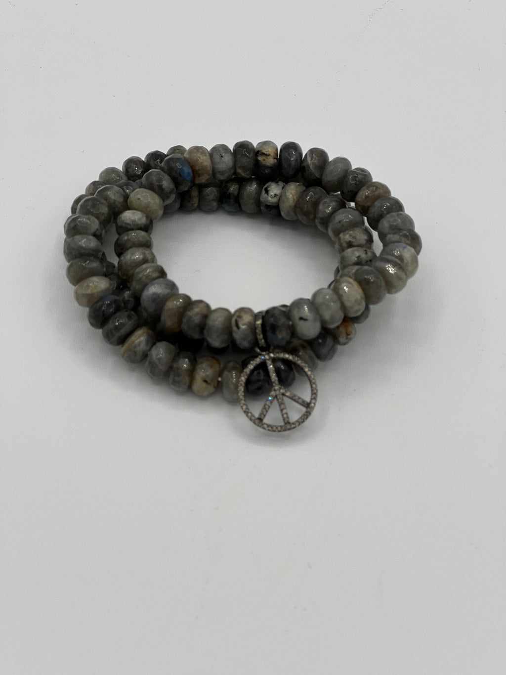 Labradorite Rondelle Beads w/ Diamond PEACE charm (OAK)