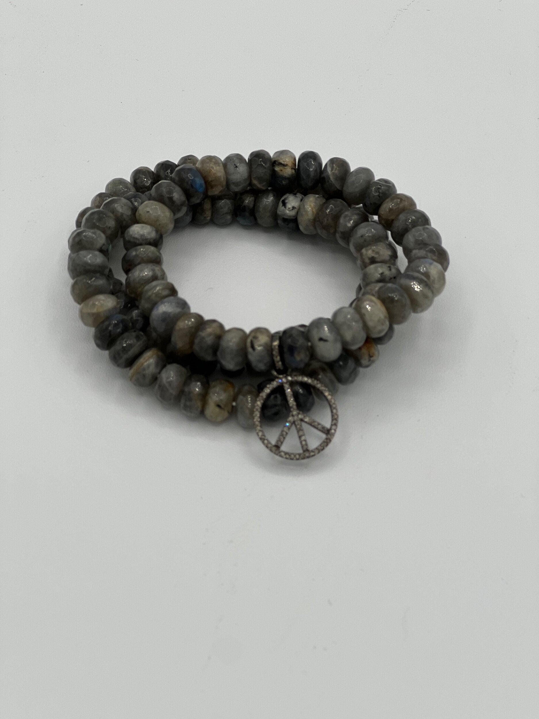 Labradorite Rondelle Beads w/ Diamond PEACE charm (OAK)