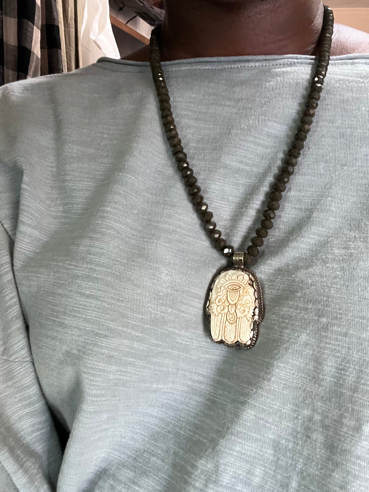 Gunmetal Hamsa Necklace