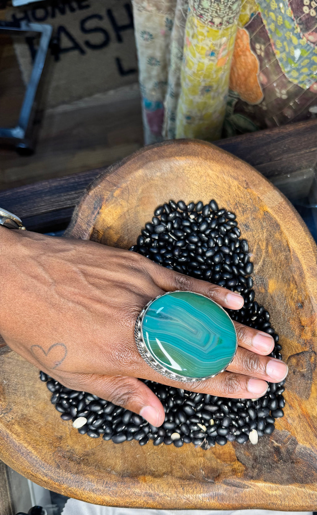 Dell Round Emerald Agate Ring