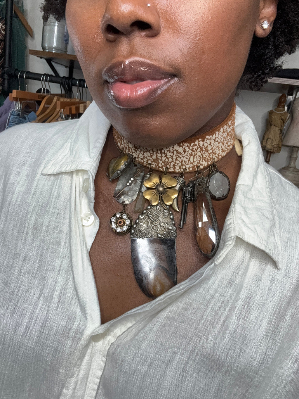 Brandee Leather Charm Chocker