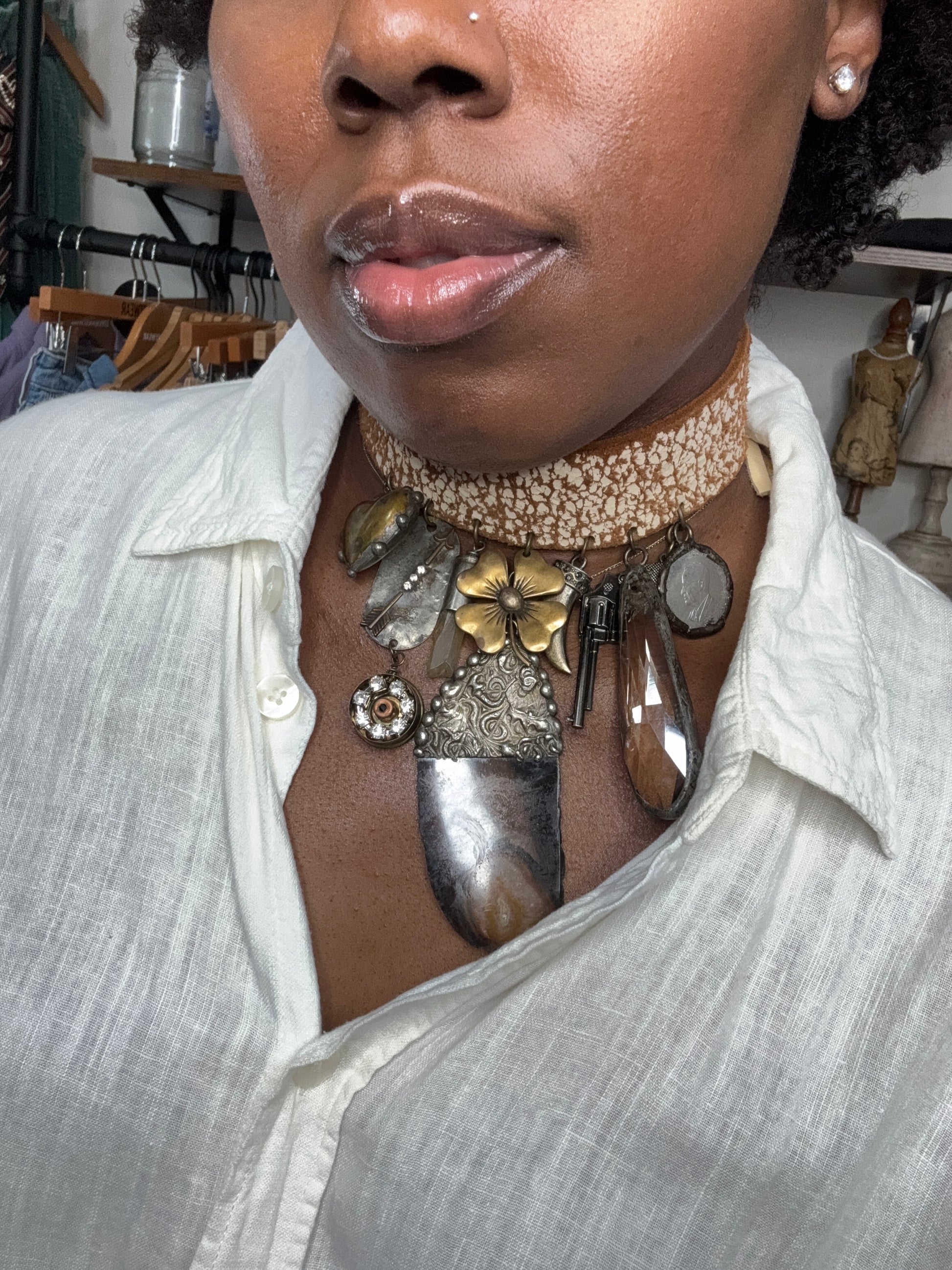 Brandee Leather Charm Chocker